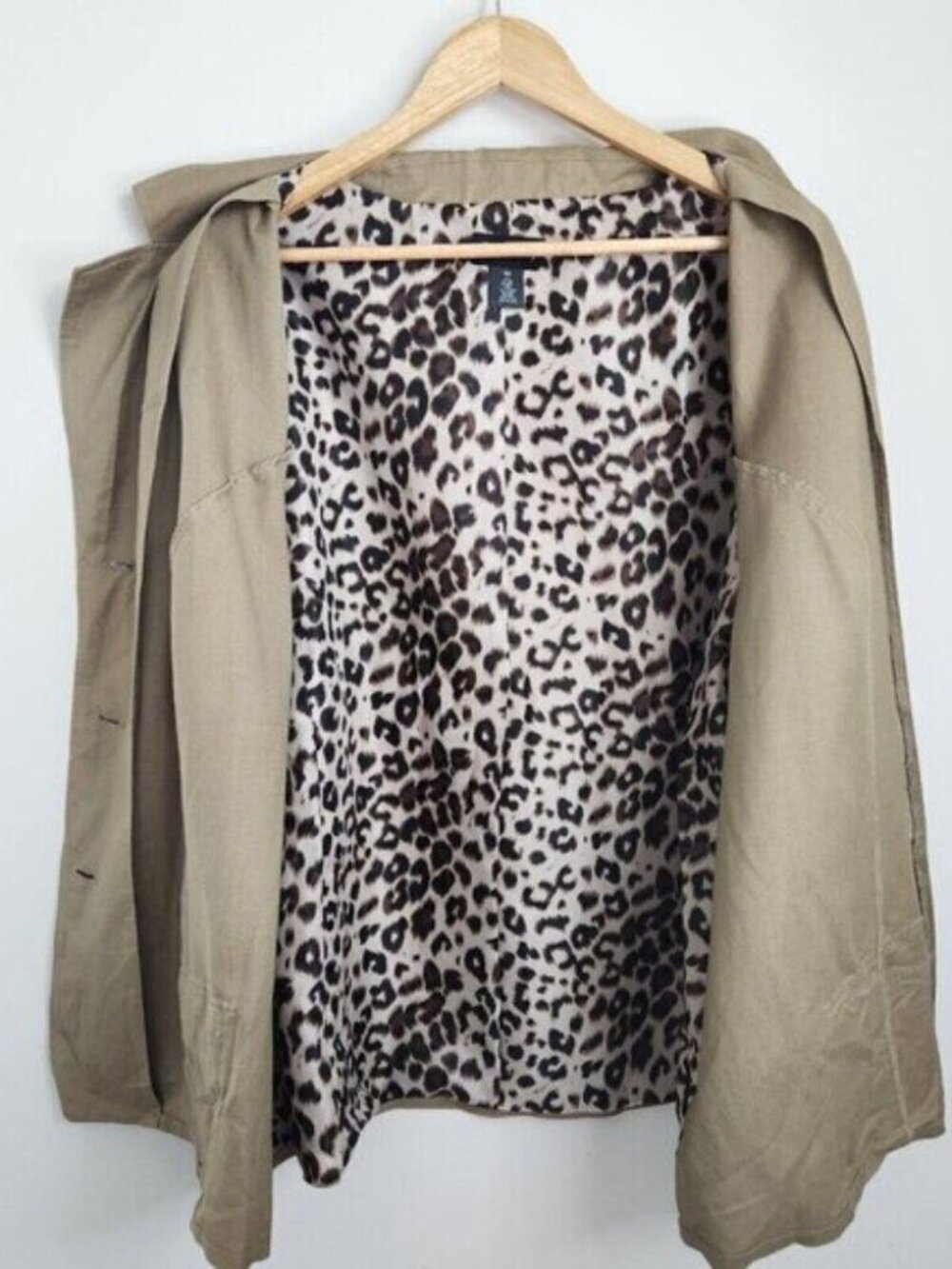 Maggie Barnes 3X Tan Linen Blend Blazer Short Sleeve Leopard Print Lining - Picture 6 of 8